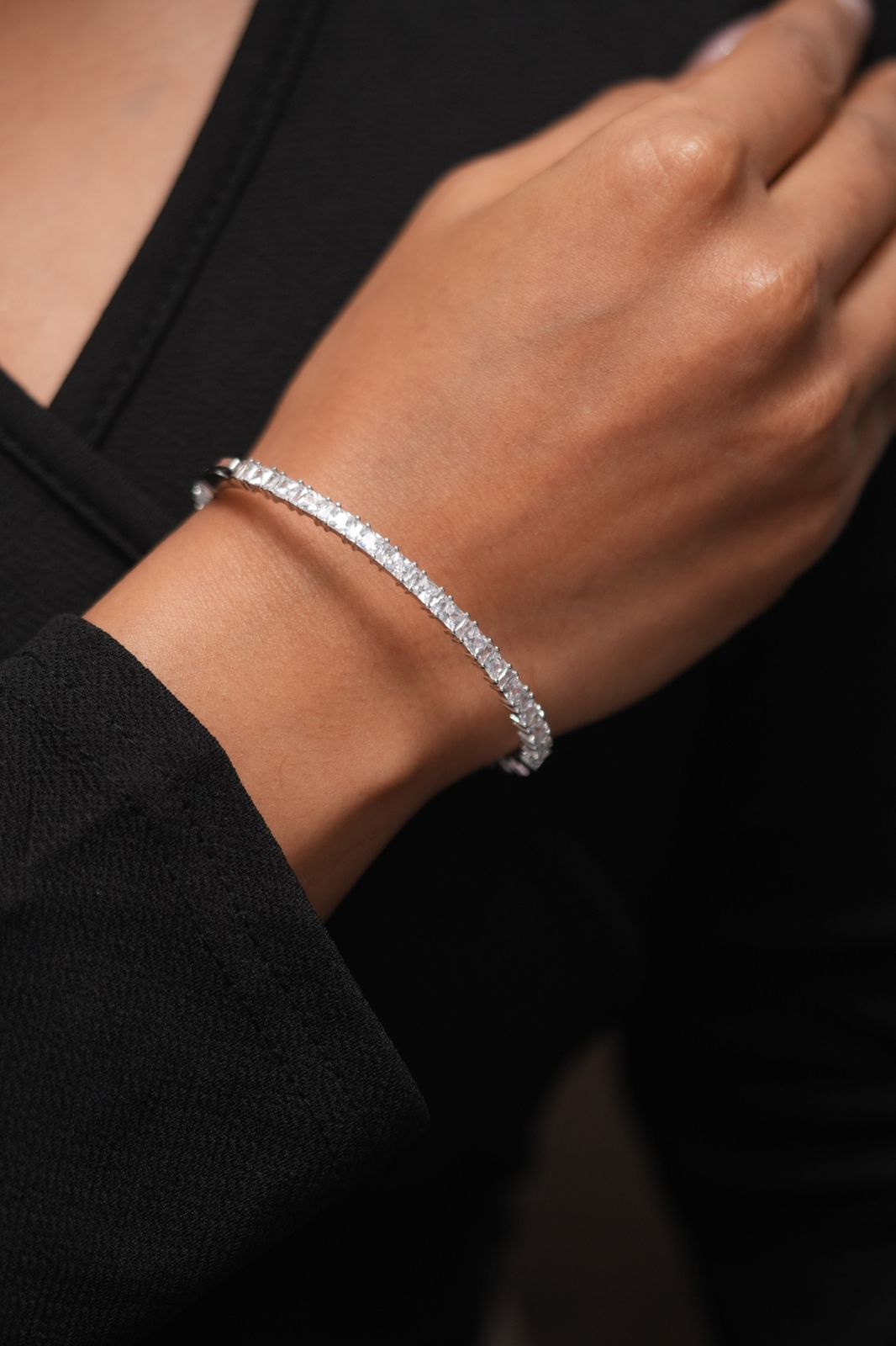 Minimal Princess Cut All Over Diamond Stiff Bracelet