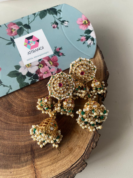 Maisha Indian Earrings With 3 Jhumka Drop