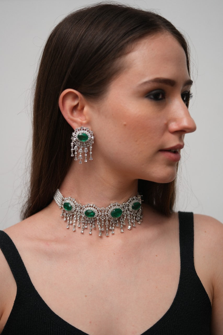 Mayfair Diamond Choker Set with | Emerald Doublets