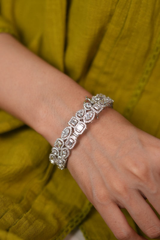 Multi Solitaire With Halo Diamond Bangle Set