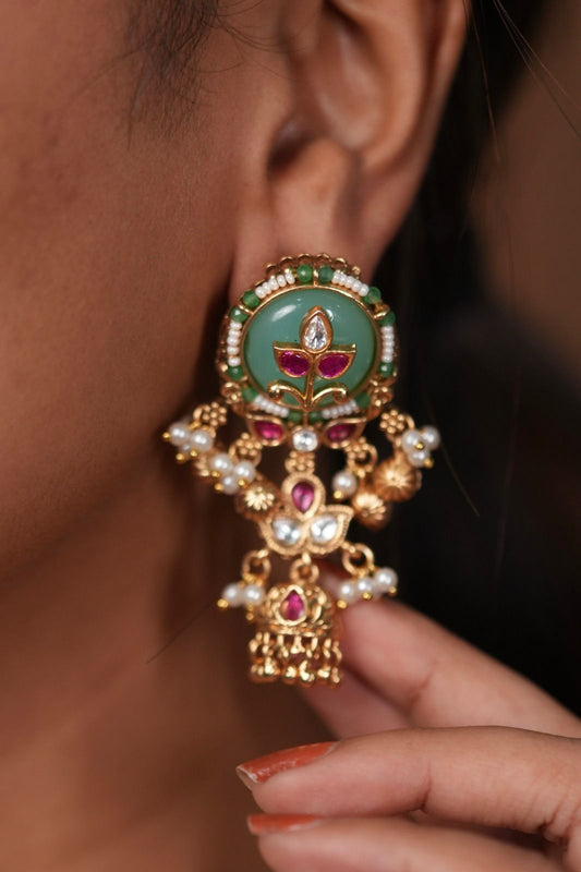Savithri 3 Line Gold Polki Traditional Necklace Set | Sone Pe Suhaga
