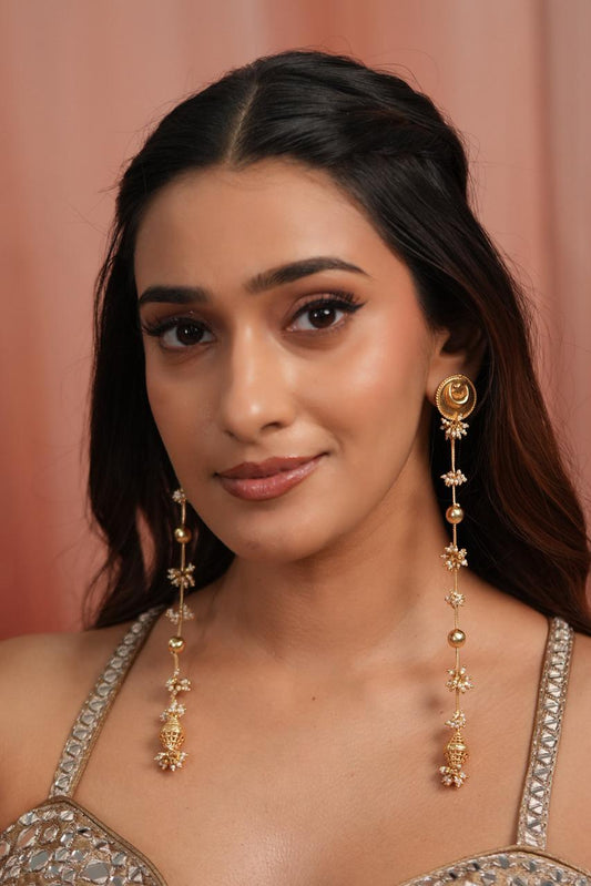 Sone ki Pari Gold Long Shoulder Duster Earrings