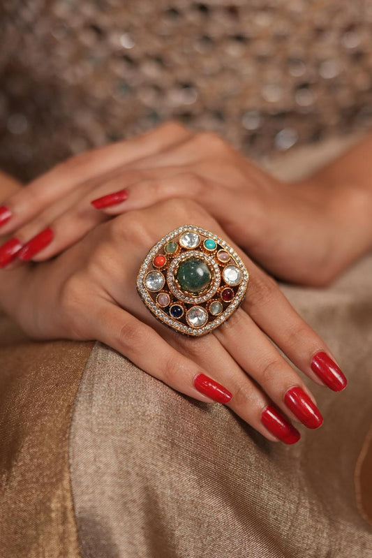 Padma Multicoloured Oversized Sabhya Ring | GemZ