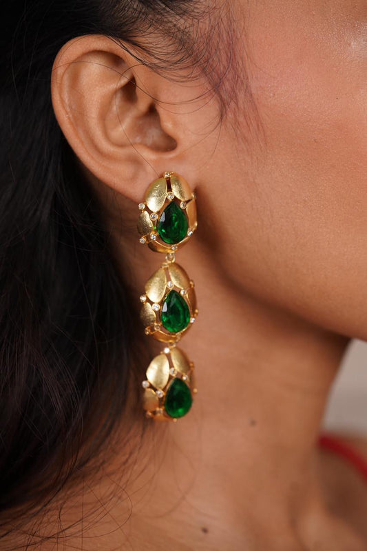 Emerald Cascade Gold Drop Earrings