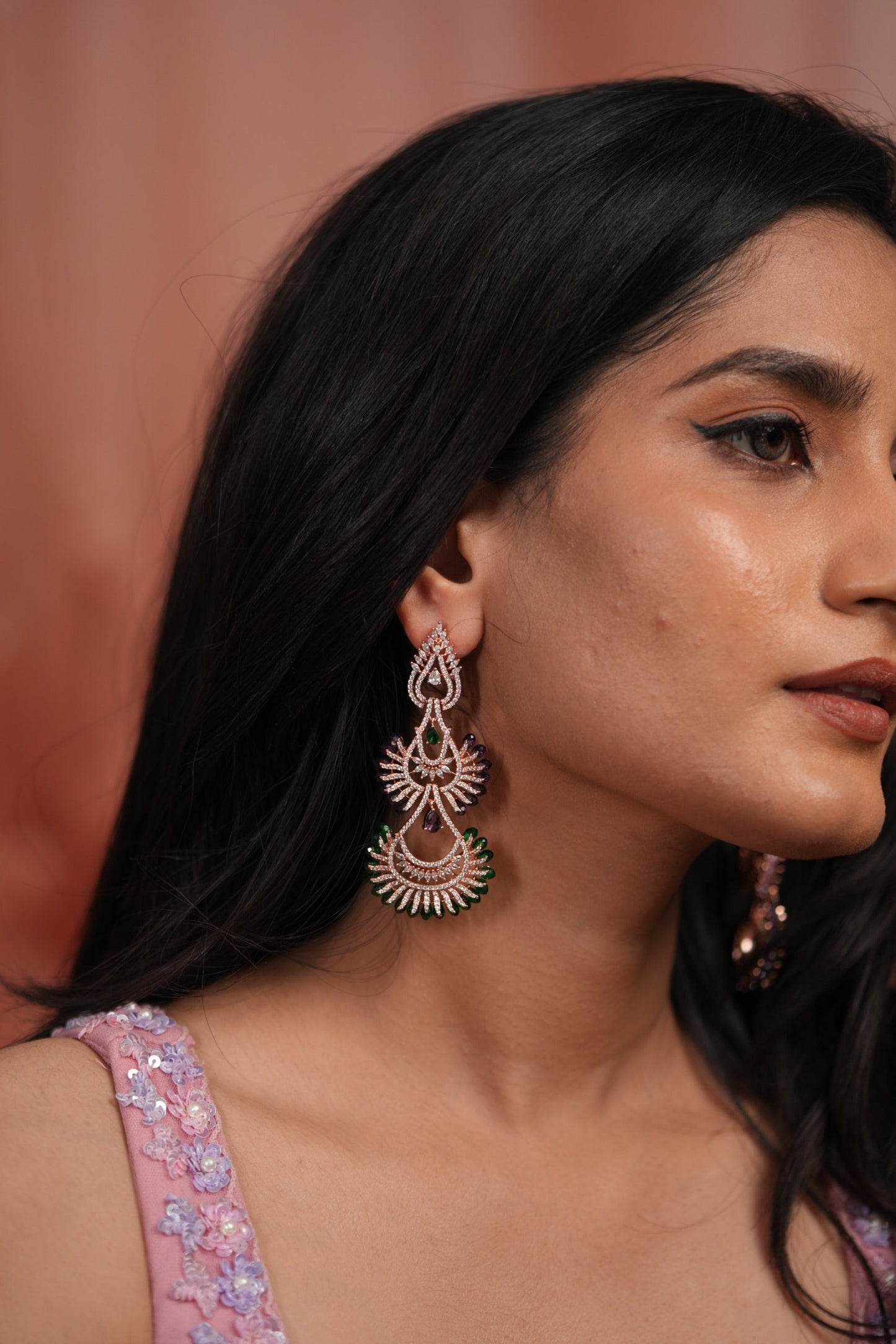 Tiana Pastel Beaded Diamond Long Earrings | LaLa Land 2.0