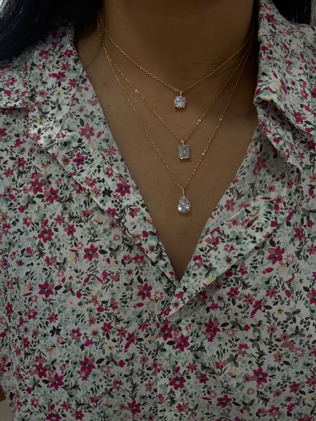 3 Layered Diamond Solitaire Attached Chain