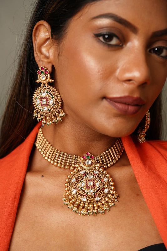 Sangeeta Gold Necklace with Big Earrings | Sone Pe Suhaga Collection
