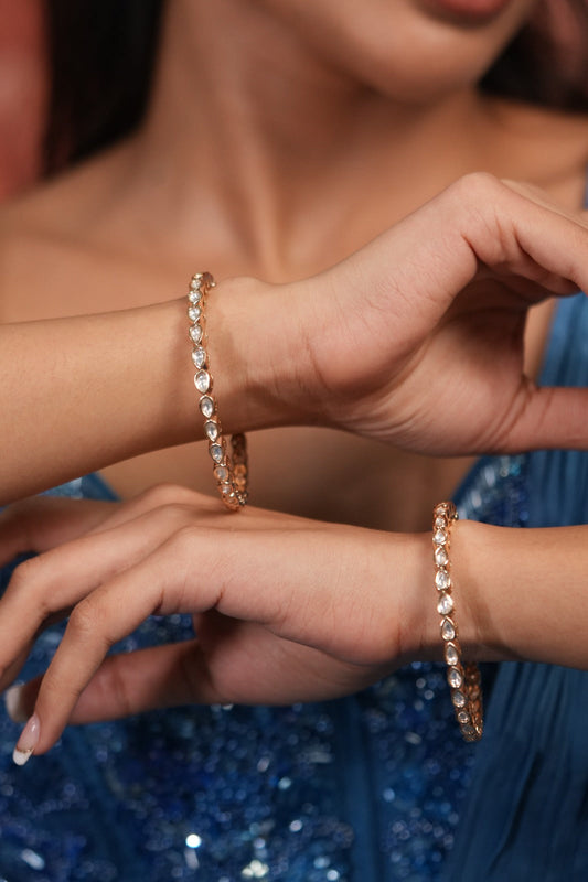 Slim & Thin Polki Moissanite Gold Bangles