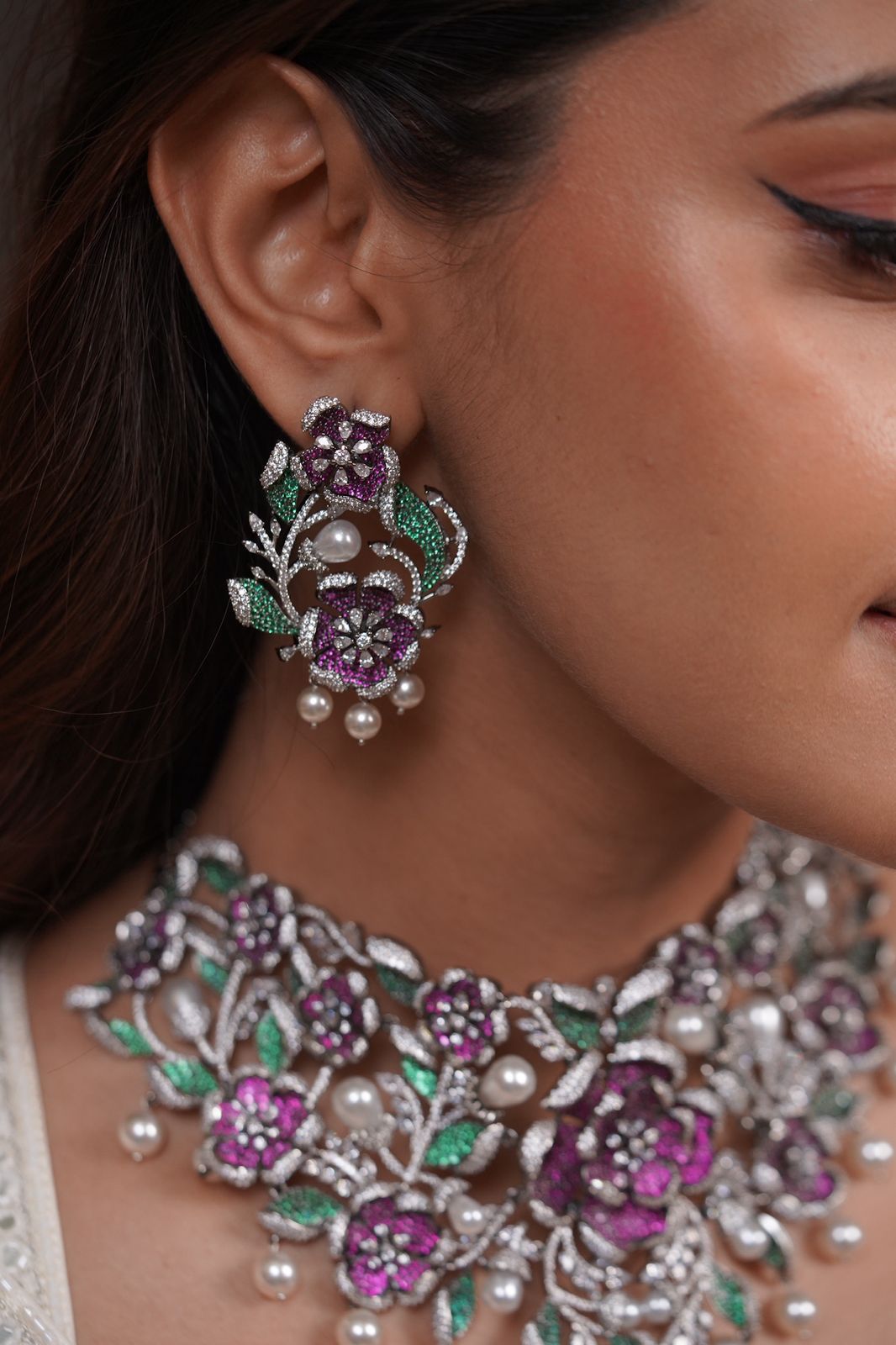 Pink Rose Heavy Designer Diamond Bridal Set