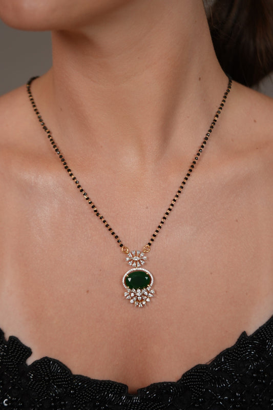 Vachan Single Line Diamond Mangalsutra with Coloured Stone | Daily Wear