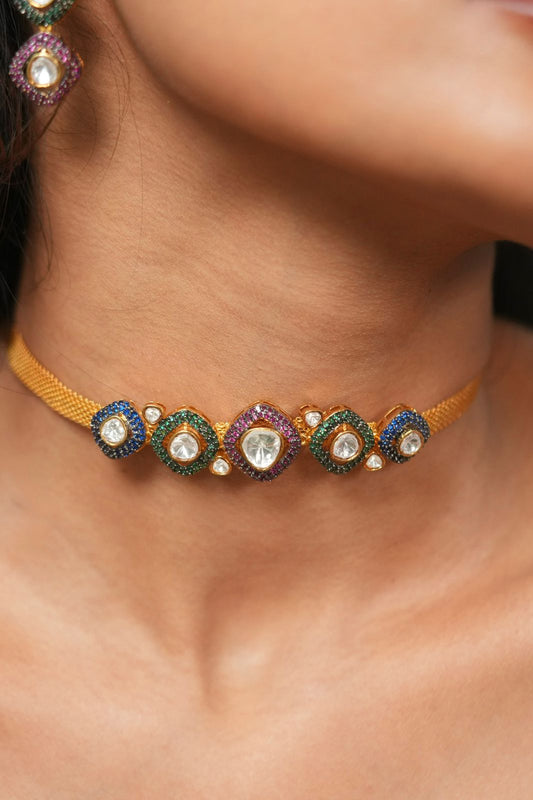 Meena Moissanite Polki Indo western Set