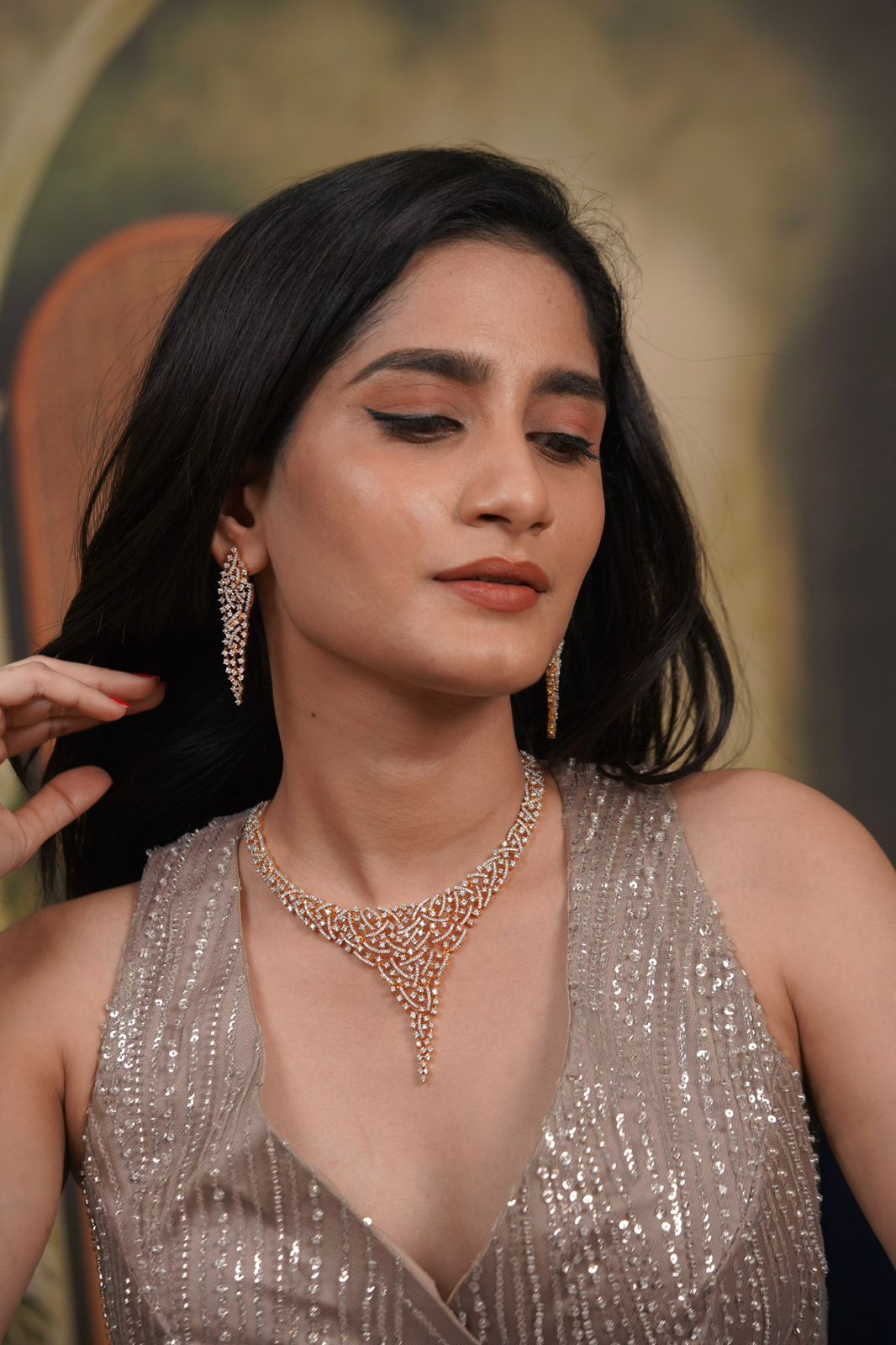 Jaal Diamond Designer Necklace Set | Gold Polish