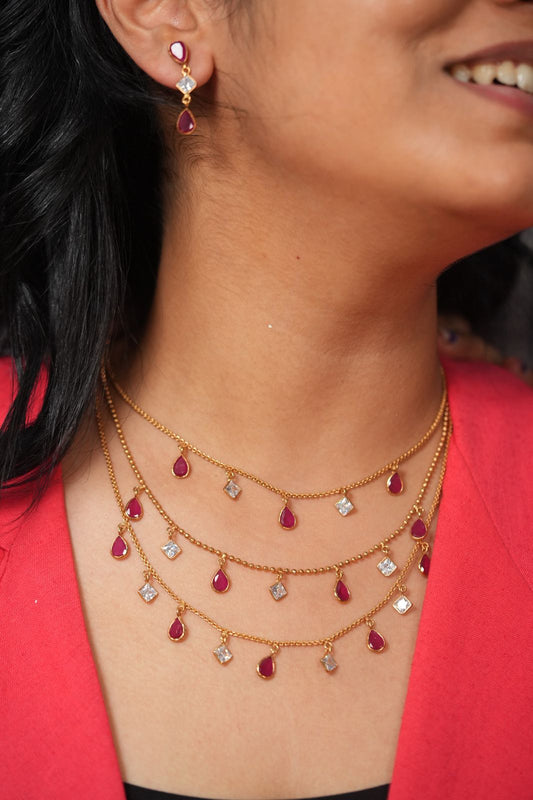 Society 3 Row Gemstone Polki Necklace set