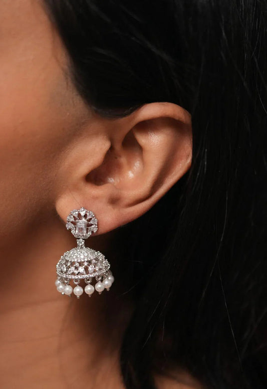 Mini Diamond Jhumkis with Pearls