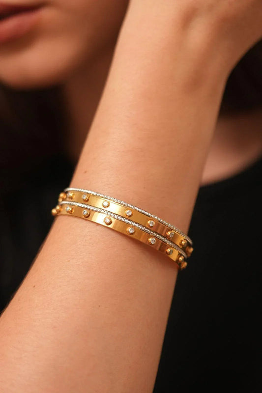Geeta Diamond Studded CNC Gold Plated Bangle Set