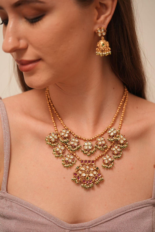 Ambika 2 Line Gold Haar with Jhumkis | Sone pe Suhaga