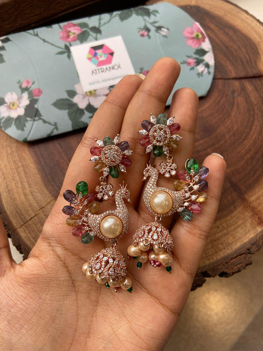 Mulan Peacock Lala Land Diamond Jhumkas | Lala Land collection