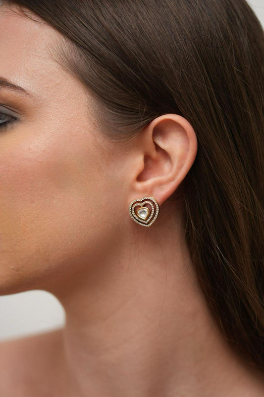 Dil Ki Dhadkan Polki Moissanite Heart Studs