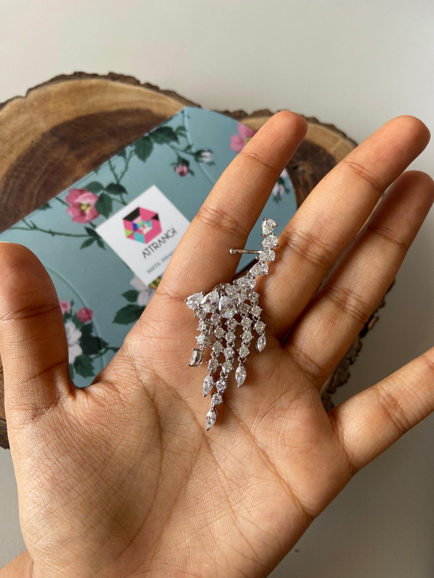 Pair of Diamond Dangling Earcuff Earrings