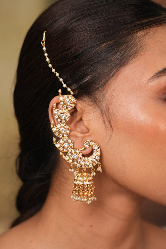 Morni Peacock Earcuff Polki Indian Earrings