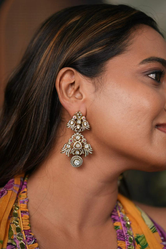 Birdichant Polki Long Victorian Indian Earrings
