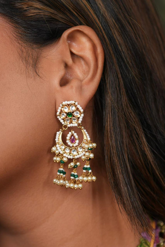 Mini Small Sized Polki Chandbali | Indian Earring