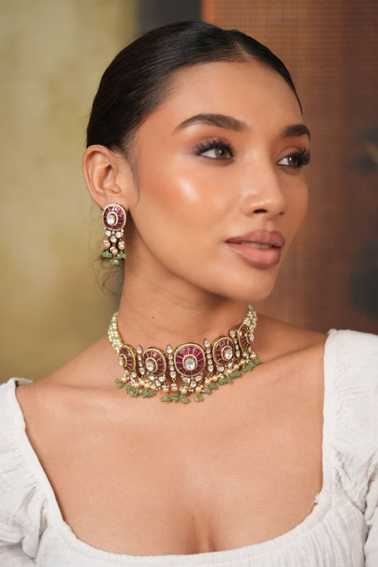 Poonam Polki Moissanite Classic Indian Choker Set