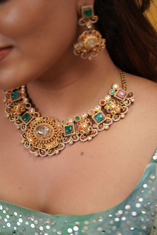 Harota Sabhya Navratna Necklace Set | GemZ