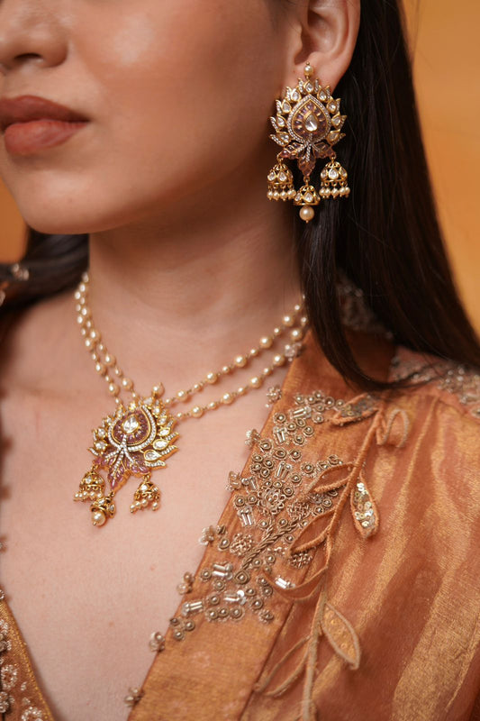 Sindhoori Moissanite Polki Necklace Set With Earrings | Pendant Set