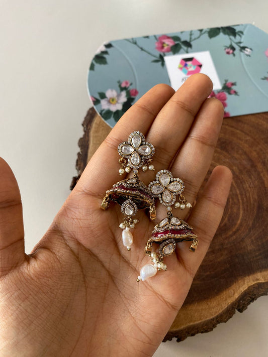 Simran Polki Moissanite Pearl small Indian jhumki