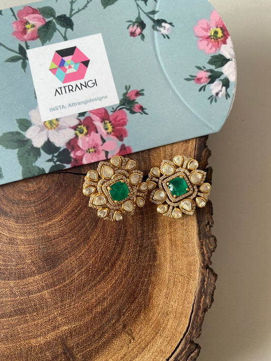 Sarita Polki Moissanite Coloured Stone Indian Studs