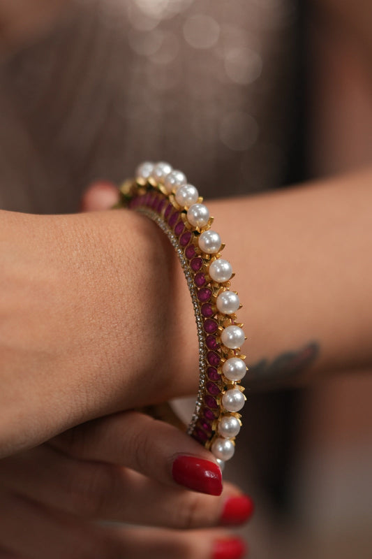 Manju Half Polki Half Pearl 2 in 1 Meenakari Indian Kada