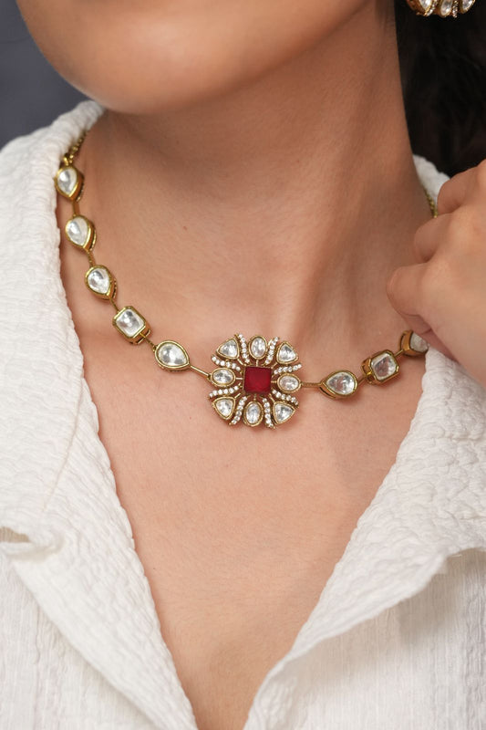 Gulaab Single Line Sleek Polki Choker Set