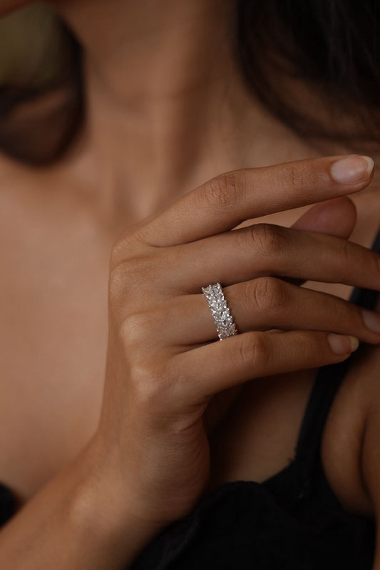 Classic Marquise Slim Diamond Band Ring | Daily Wear (SILVER)