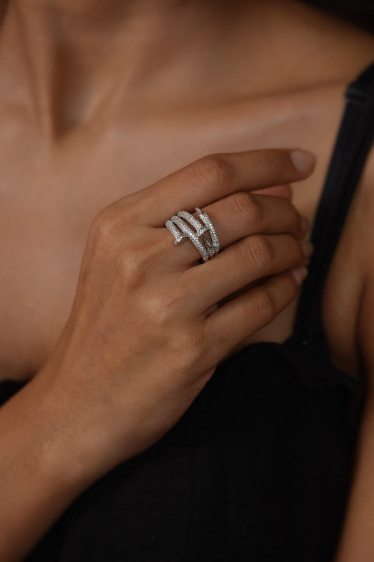 Nail Diamond Designer Daily Wear Diamond Ring (SILVER)