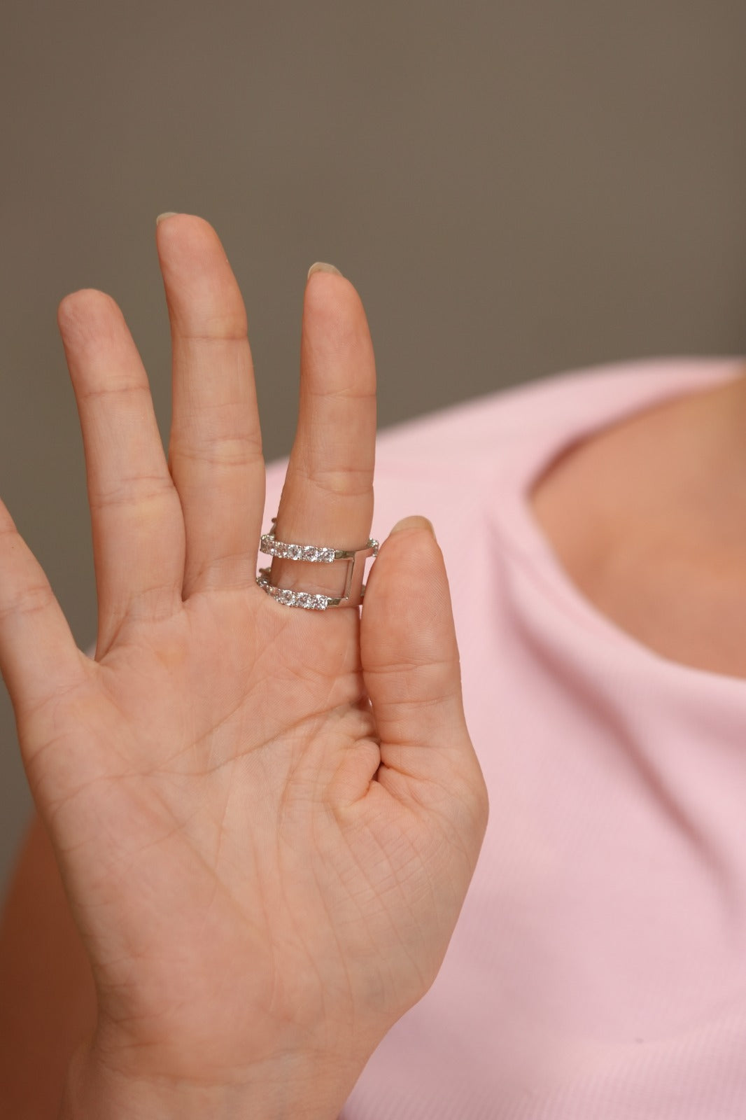 Up & Down 50 Cent Pear Diamond Solitaire Parallel Band Ring