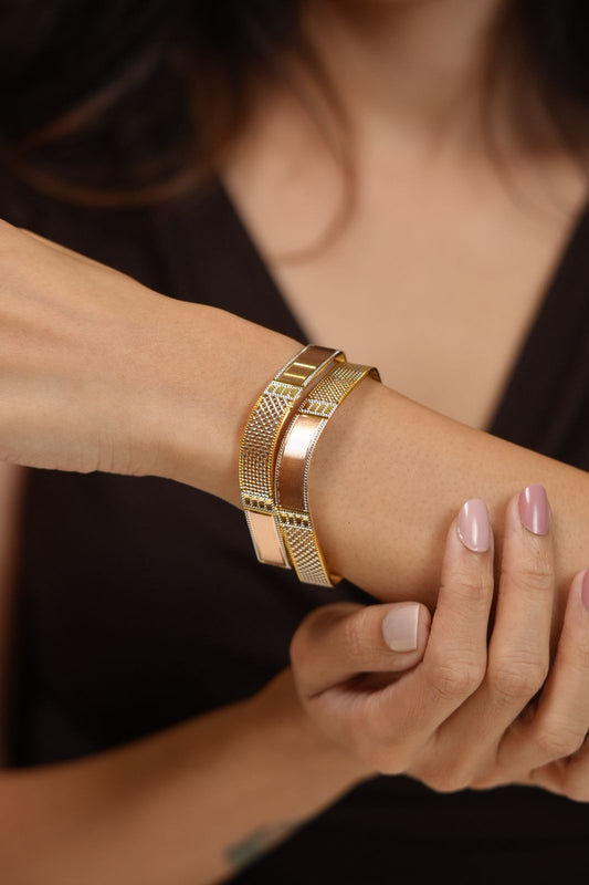Junita Gold Plated Designer CNC Gold Plated Bangle Set