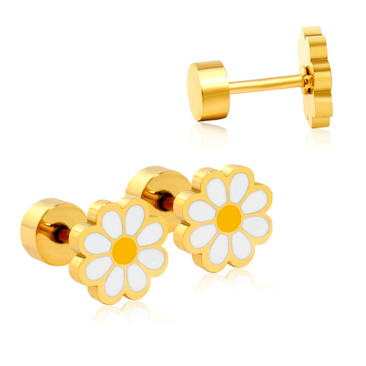 White Daisy 18K Gold Plated Children's Earrings - Twisty Locks - Kids and Women Hair Accessories, Fashion Clothing and Jewellery India
