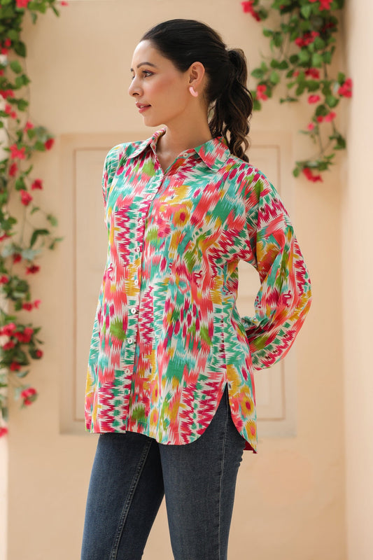 Women Abstract Shirt Collar Top