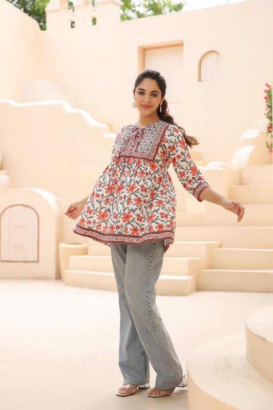 Women Pure Cotton Floral A-Line Top