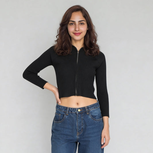 Knitted Full Sleeve Flat Knit Top