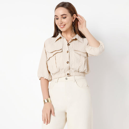 Regular Fit Solid Shirt Collar Shirt