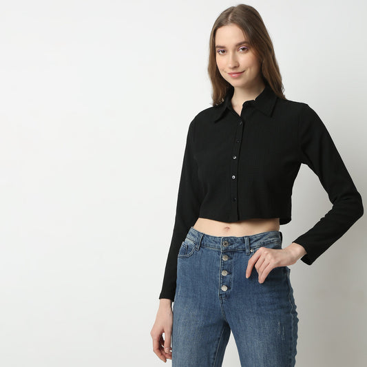 Regular Fit Solid Shirt Collar Shirt