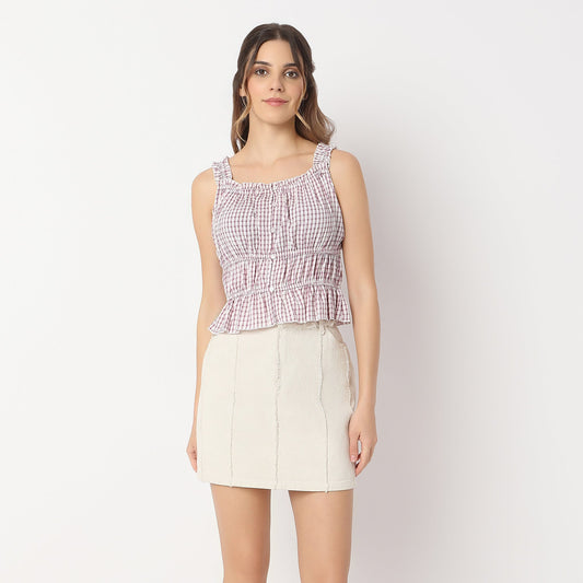 Checkered Square Neck Betty Sleeveless Top