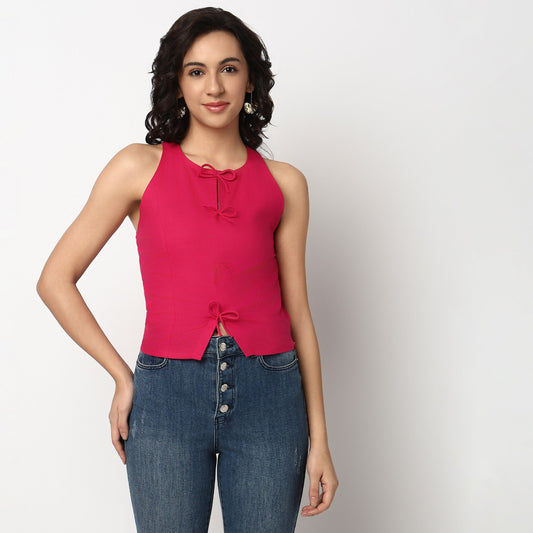 Buy Women Slim Fit Solid Sleeveless Top - Style Union
