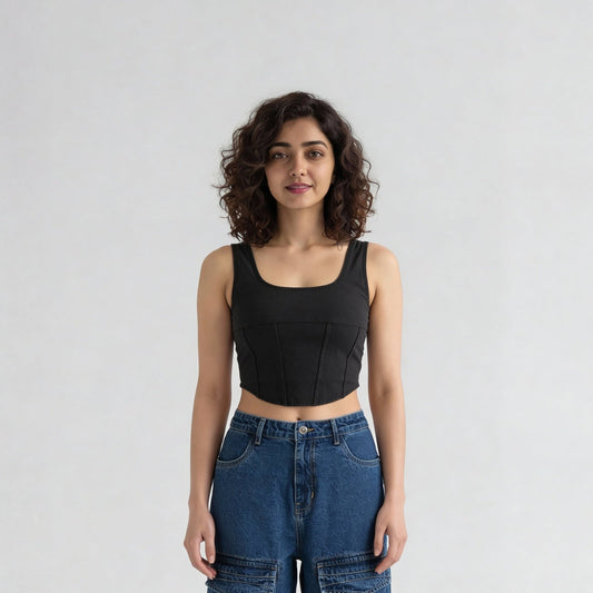Cotton Polyester Elastane Solid Sleeveless Top
