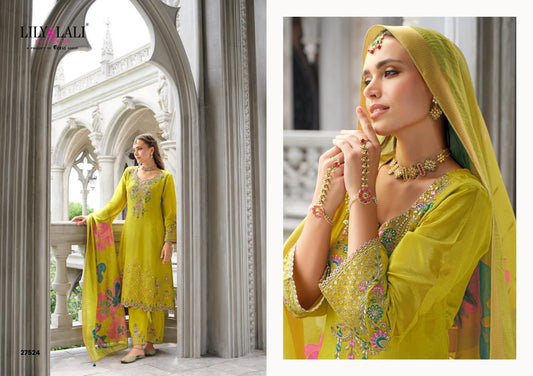 Dark Parrot Green Roman Silk A Line Kurti With Cotton Laning For Women