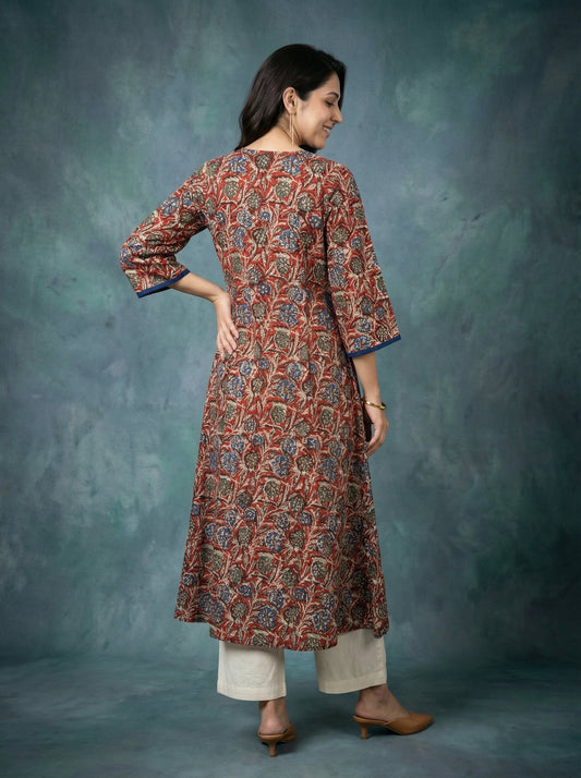 Jazz Waves Cotton Beige/Red-Blue Yoke Kurta