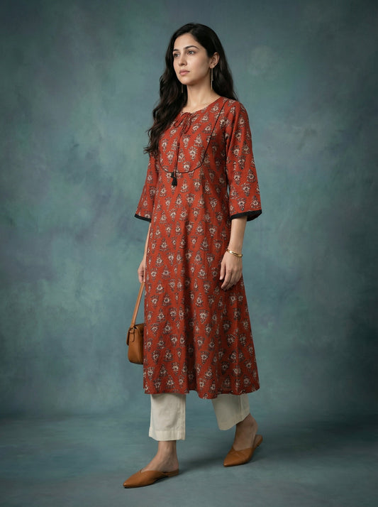 Jazz Waves Cotton Dark Maroon Yoke Kurta