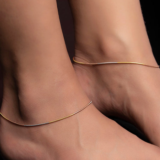 Minimal Chain Triple Tone 925 Sterling Silver Anklet